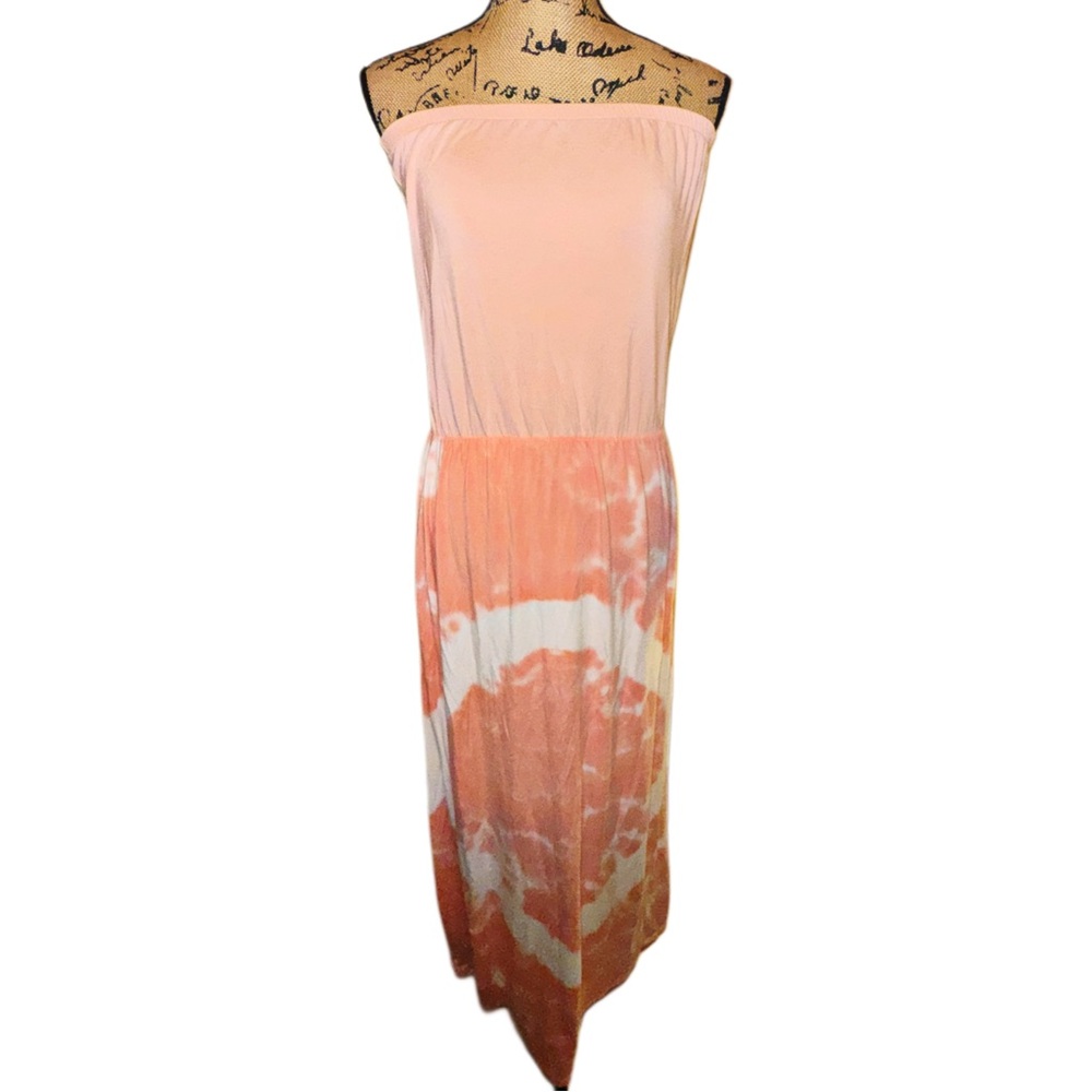 Gianni Bini Peach Off Shoulder Coral and White Tie Dye Maxi Dress